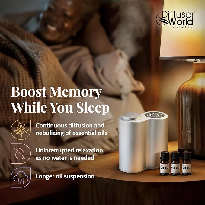 Aroma-Infinity Waterless Diffuser for Essential Oils with Memory Bundle Kit, Silver 100V-240V Portable Waterless Essential Oil Diffusers for Home, Air Aromatherapy Home Scent Diffusers