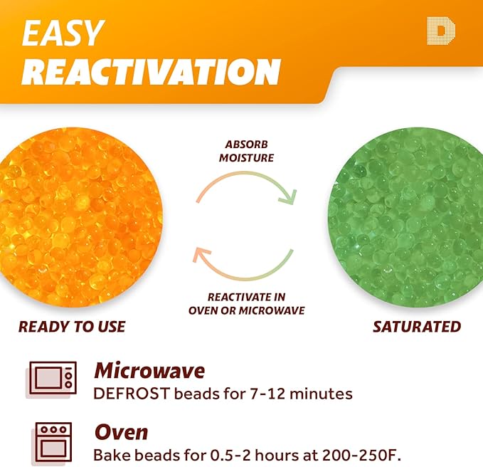 "Dry & Dry" [5.5 LBS] Premium Orange Indicating Silica Gel Desiccant Beads(Industry Standard 3-5 mm) - Rechargeable