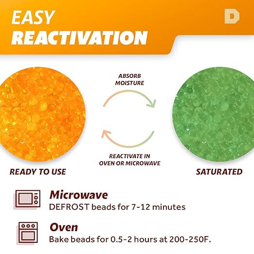 "Dry & Dry" [3.7 LBS] Premium Orange Indicating Silica Gel Desiccant Beads(Industry Standard 3-5 mm) - Rechargeable Silica Gel Beads(3.7 LBS)