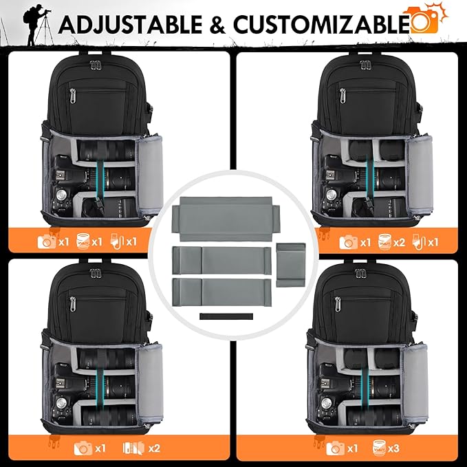 RAINSMORE Camera Bag Small DSLR & Mirrorless Camera Case for Photographers Waterproof Sling Crossbody Camera Bag with Removable Divider & Tripod Holder Fits Canon Rebel/Nikon D3500/Sony A6000 Series