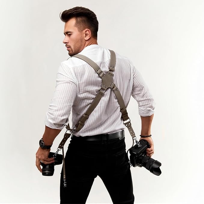 C Coiro Camera Harness for 2 Cameras Dual Shoulder Leather Camera Strap for DSLR/SLR, Camera Straps for Photographers
