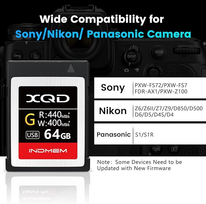 XQD 64GB Memory Card, 5X Tough MLC XQD Flash Memory Card High Speed G Series| Max Read 440MB/s, Max Write 400MB/s