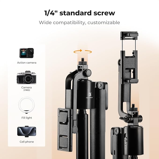 K&F CONCEPT 71“ Face Tracking Tripod, Auto Face Tracking Selfie Stick, Auto Face Tracking Tripod 360 Totation with Stand, Gesture Control, Remote Control