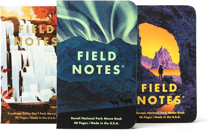 Field Notes: National Parks Series (Series E - Denali, Cuyahoga, Olympic) - Graph Paper Memo Book 3-Pack - 3.5 x 5.5 Inch