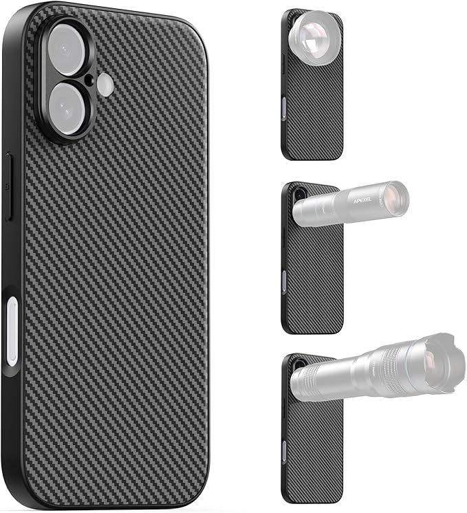 APEXEL 17mm Thread Lens Phone Case Compatible for iPhone 17, Compatible with All Telephoto & Macro Lenses, Durable Protective Cover Black