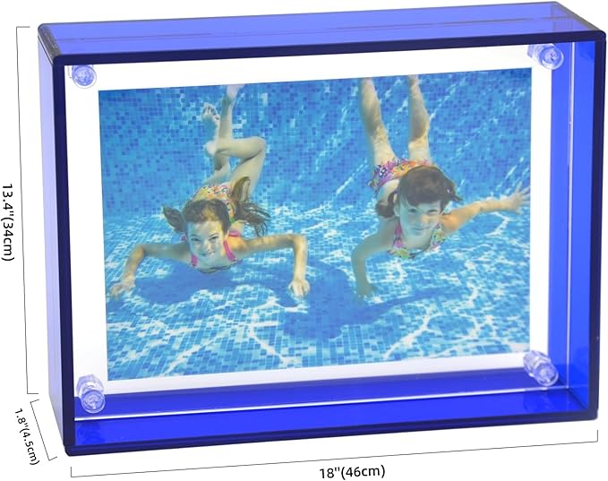 Gelite Acrylic A3 Frame to Display A3 Pictures or Smaller Mat-free Neon Floating Photo Frame for Wall and Tabletop, Navy Blue