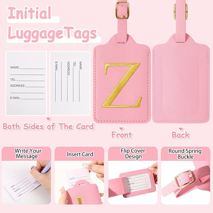 Personalized Initial Letter Luggage Tags for Suitcases,Suitcase Identifier Baggage Tag,Cute Travel Luggage Tags,Best Gift Wedding Birthday for Couples Honeymoon Friend Family Vacation(Pink Z)
