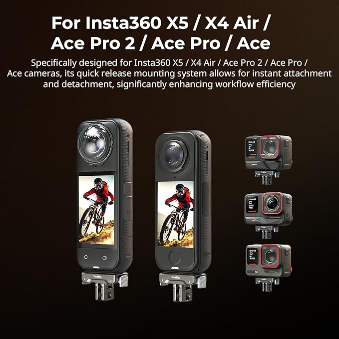 SMALLRIG Quick Release Mount Adapter for Insta360 X5 / X4 Air/Ace Pro 2 / Ace Pro/Ace, Adapter with 1/4"-20 Thread Hole, 2 Prong Mount for Tripods, Selfie Sticks, Vlogging Accessories - 5814