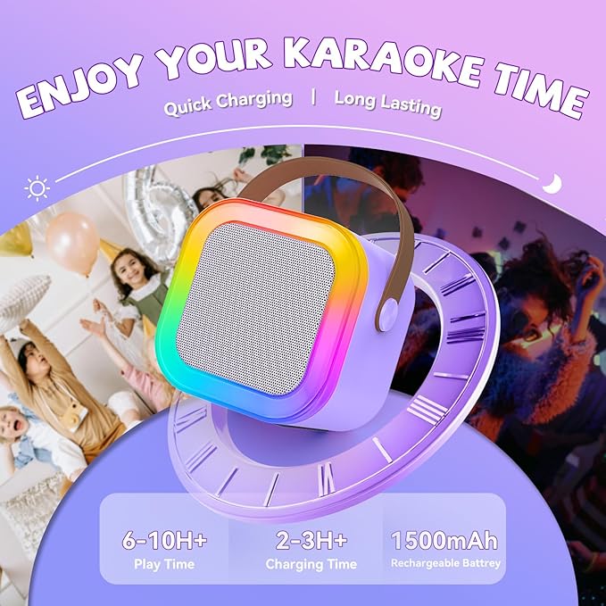 Upgraded Mini Karaoke Machine with 3 Wireless Microphones for Kids Girls Boys - Karaoke Party Speaker Christmas Birthday Gifts for 4 5 6 7 8 9 10 11+ Year Old - Kids' Instrument Accessories - Purple