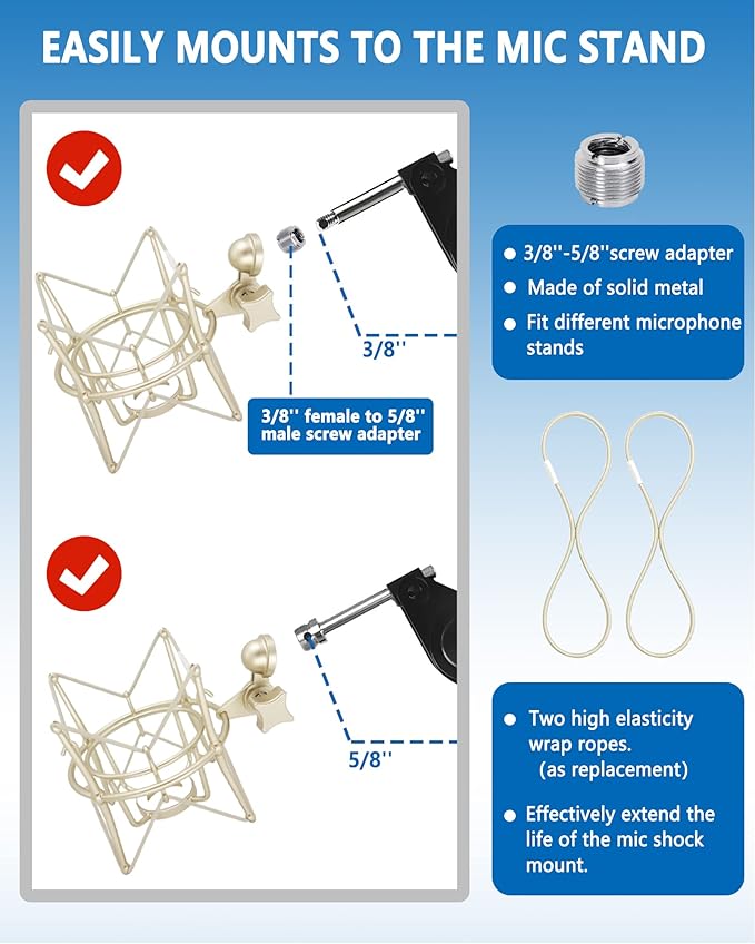 AT2020 Shock Mount Universal Microphone Holder Spider Recording Mic Shockmount Stand Compatible with Many Condenser Mics Like Rode NT1-A NT2-A Procaster MXL 990 770 U87 (Champagne)