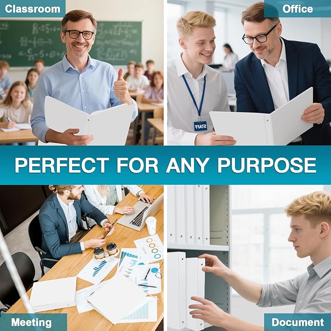 3 Ring Binder, LAYZZ 6 Pack 2 Inch Binders 3 Ring with 2 Pockets, Round Ring Binders, Clear Cover Binders for Letter Size 8.5"x11" Paper, PVC Free, Suitable for School Home and Office (White)