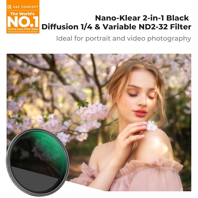 K&F CONCEPT 67mm Black Diffusion Mist 1/4 & Variable ND2-32 in-1 Filter Cinematic Effect Neutral Density Filter for Camera Lens with 18 Multi-Layer Coatings (K- Series)