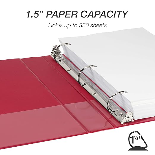 Samsill Durable 1.5 inch 3 Ring Binder, Made in USA, D Ring Binder, FSC 100% Recycled Chipboard, Red