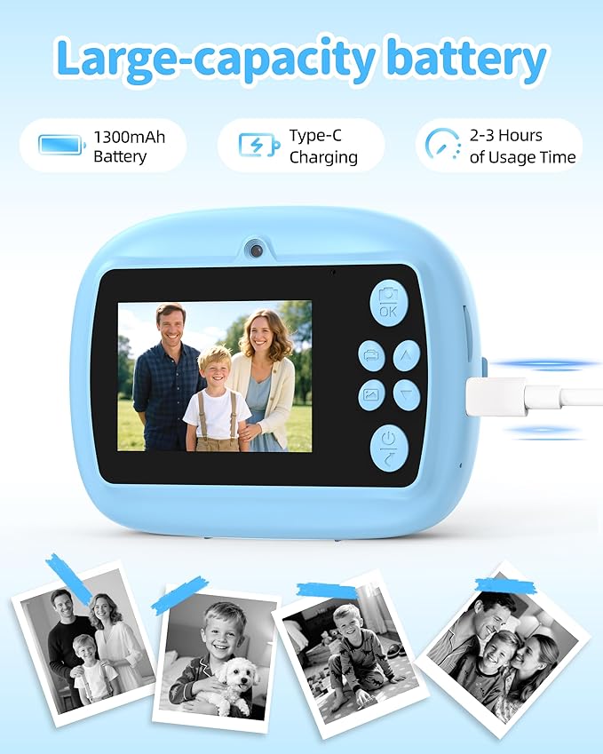 Kids Camera Instant Print, 1080P Digital Camera for Kids with 32GB SD Card, Toddler Boy Toys Birthday Festival Gifts for Boys Age 3-10, Portable Travel Toys for 3 4 5 6 7 8 9 10 Year Old Boys