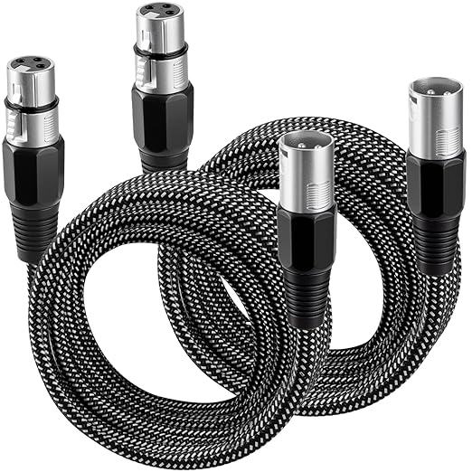 XLR Cable 20 FT/2 Pack, Microphone Cable 3 Pin Nylong Braided Balanced XLR Male to Female Heavy Duty Mic Patch Cords (Pure Copper Conductors)