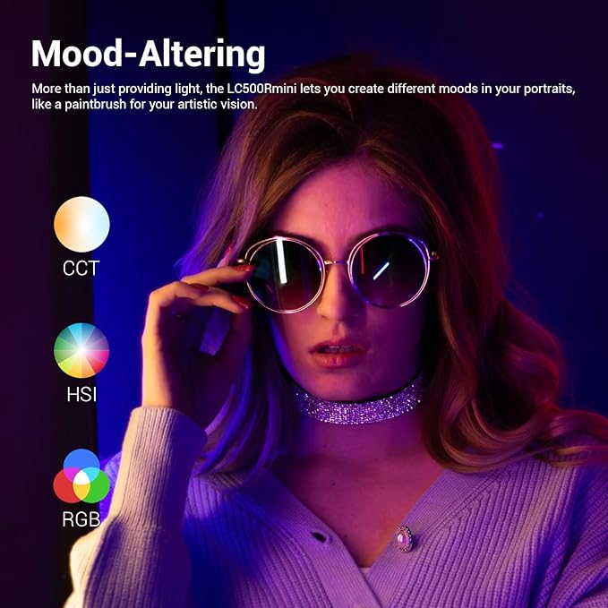 Godox LC500R Mini RGB LED Video Light Stick Lighting, 2500K-8500K Adjustable, CRI 95 TLCI 96 Accurate Color, 360° Full-Color LED Light, 15 FX Lighting Effects, 0-100% Dimmable Support APP Control