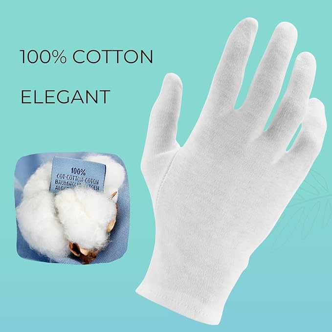 ANSMIO Cotton Gloves - 3 Pairs White, Moisturizing Night Gloves for Dry Hands, Size M