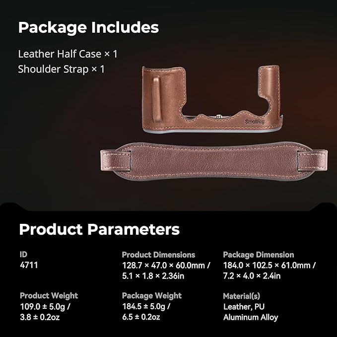 SMALLRIG X-T50 Half Leather Case Kit with Shoulder Strap, Retro Style Camera Case with Aluminum Alloy Frame for FUJIFILM X-T50 (Brown) - 4710