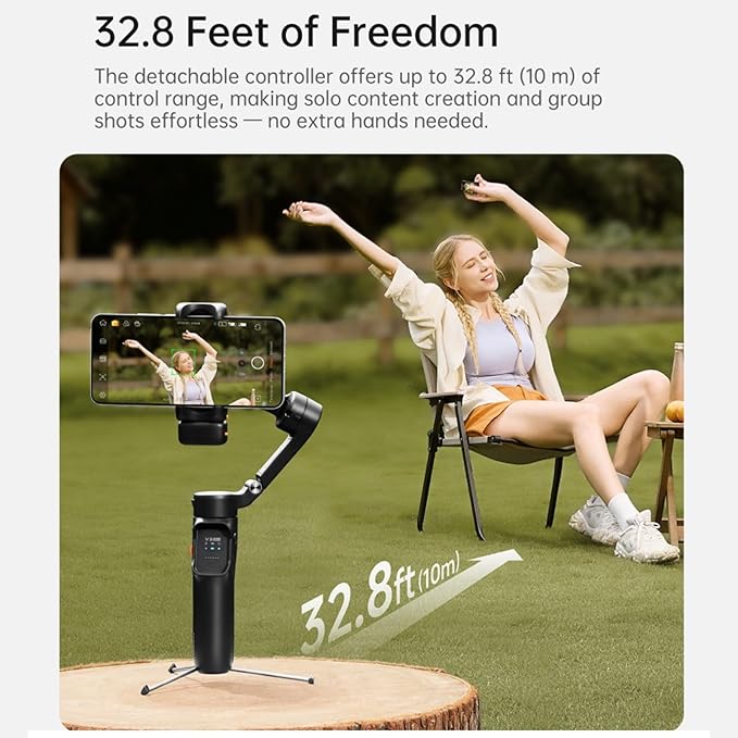 Hohem iSteady V3 Ultra Gimbal Stabilizer for iPhone, 3-Axis Phone Gimbal, Magnetic AI Tracker, Built-in Extendable Rod & Tripod, 10m Remote Control, Touchscreen Stabilizer for iPhone & Android (White)