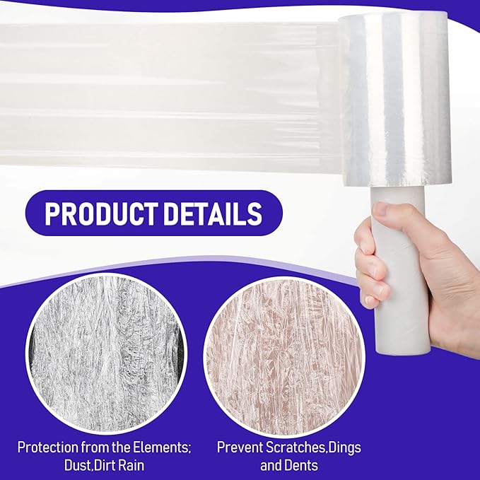 Sherr 20 Rolls 5 Inch x 800 Feet Clear Stretch Shrink Wrap Film with Handle 80 Gauge Heavy Duty PE Industrial Plastic Wrap for Packing, Moving, Furniture & Pallet, Self Adhering Packaging Film