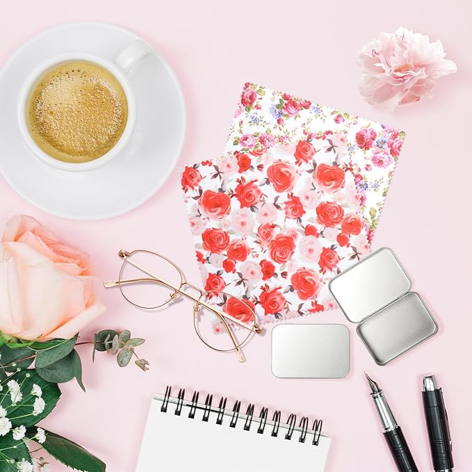 6Pcs Thickened Eye Glass Clean Cloths, Elegant Flower Design Glasses Cleaning Cloth with Iron Box, Reusable Eyeglass Cleaning Cloth for Eyeglasses, Camera Lens, Cell Phones, Laptops