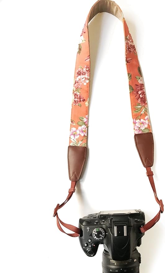 Alled Camera Strap Neck, Adjustable Vintage Orange Floral Camera Straps Shoulder Belt for Women/Men,Camera Strap for Nikon/Canon/Sony/Olympus/Samsung/Pentax ETC DSLR/SLR