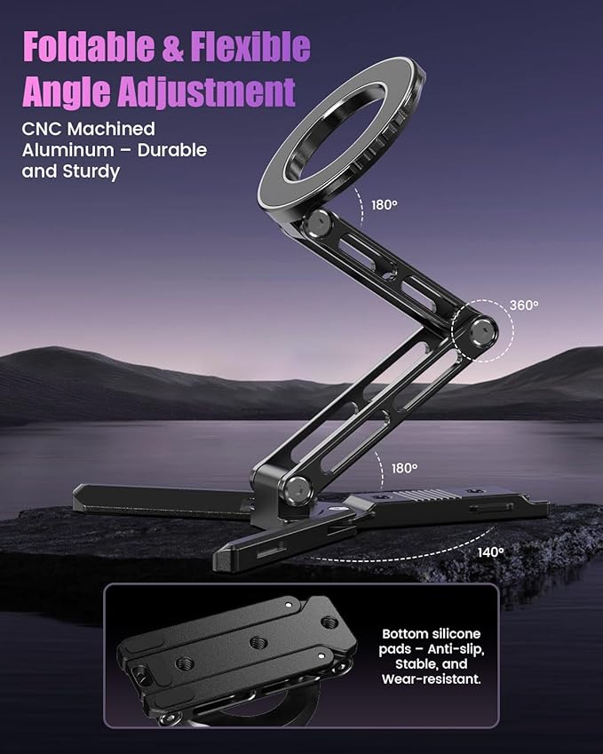 CAMBOFOTO Magnetic Phone Tripod Stand for iPhone, Aluminum Strong Magnetic Pocket Cell Phone Stand, Arca-Swiss Compatible with iPhone 17 16 15 14 13 12 Series/Android (Black)