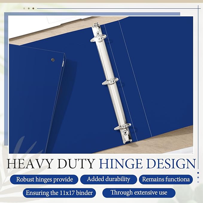 Humyoun 4 Pcs 11 x 17 Inch 3 Ring Binders 1 Inch Rings Heavy Duty View Plastic Flexible D Ring Binders Economy Holds 11" x 17" Paper for Artwork Blueprints, Office, Home, Work Places(Blue)