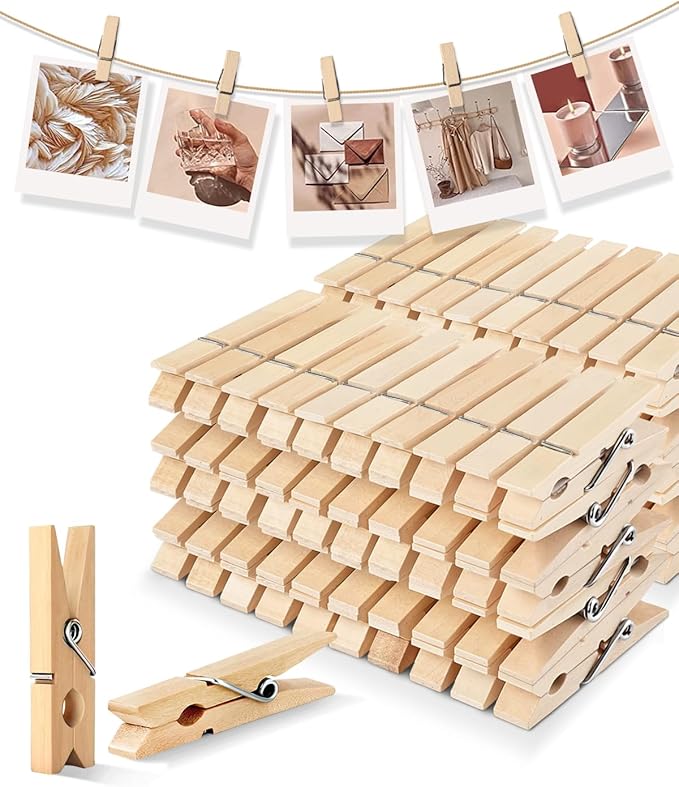 1.9 Inch Wooden Clothespins – 50 Pack Heavy-Duty Clothes Pins for Laundry, Crafts & Photos – Natural Wood Clips for Hanging, Clothesline & DIY Projects
