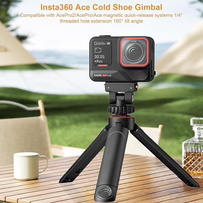 Cold Shoe Adapter Mount with Magnetic Quick Mount Holder, 160 Tilt Adjustable, Universal Action Camera Accessory for Insta360 Ace Pro2 / AcePro / Ace, with 1/4" Screw Hole