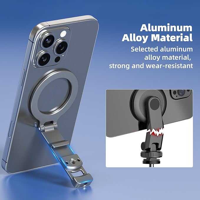 Phone Tripod Holder Mount for MagSafe, Aluminum Magnetic Mount Adapter with 1/4” Screw Hole, Cold Shoe for iPhone 17 16 15 14 13 Series for Samsung for Google Accessories