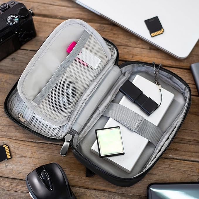 TKSDWBLTY 1Pcs Portable Cable Organizer Bag Small Electronic Cable Pouch Electronics Accessories Organizer Travel Digital Storage Bag for Power Bank Charger Card, Black