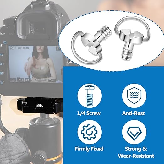 cobee 5 Pcs 1/4" Camera Tripod Screw, Stainless Steel Thread D-Ring Camera Screws, Quick Release Camera Screw for Camera Tripod Monopod QR Plate