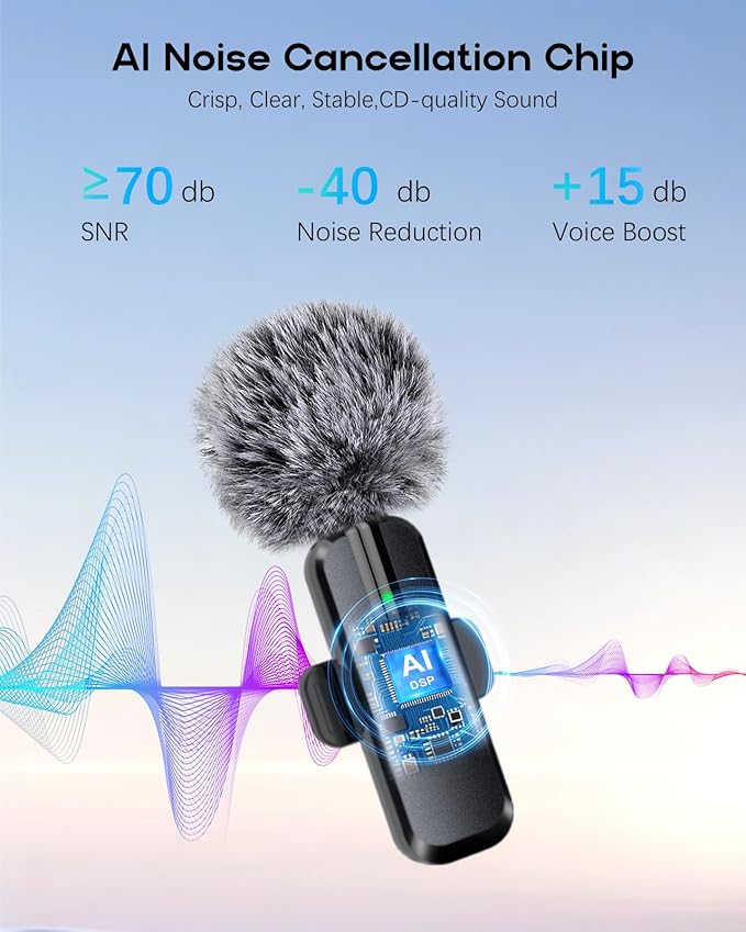 Wireless Mini Microphone for iPhone - 2 Pack Lavalier Microphone for Video Recording, 2 In 1 Noise Reduction Lapel Mic for Ipad, Android,Clip-on Mini Mic with USB-C for Content Creators Podcast