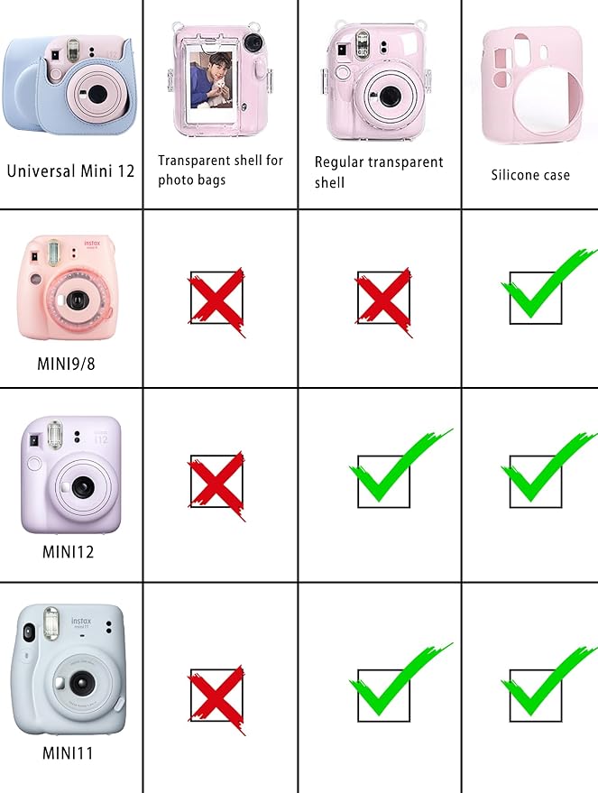 Frankmate Protective Case Compatible with Fujifilm Instax Mini 12 11 9 8 Instant Film Camera with Accessory Pocket and Adjustable Strap