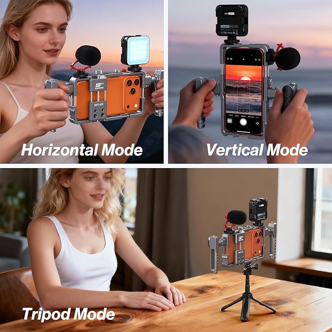 Universal Phone Cage, Smartphone Video Rig Kit with Handles, All-in-One Mobile Video Kit, Quick Release Universal Phone Video Rig Kit, Handheld Filmmaking Vlog Case Stabilizer for Videomaker