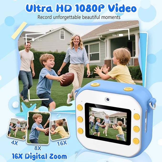 64GB Kids Camera Instant Print, 48MP New Year Birthday Gifts Instant Print Camera for Kids with Print Paper, 1080P Dual-Lens Selfie Instant Cameras Video for Girls Age 3 4 5 6 7 8 9 10 11 Toddler Toy