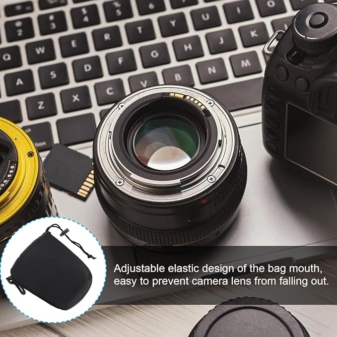 Neoprene Camera Lens Bag Pouch for Dslr Lenses 3.93X3.14X3.14 Inch Compact Protective Case Shockproof Thermal Insulation Drawstring Cover