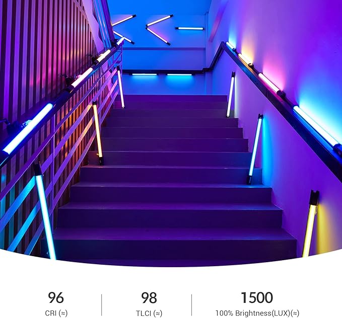 Godox TL60 RGB Tube Light, Full Color RGB LED Video Light, 2700K-6500K Rechargeable Dimmable LED Light Stick, CRI 96+, TLCI 98+ with Built-in 2600mAh Battery and APP DMX Control
