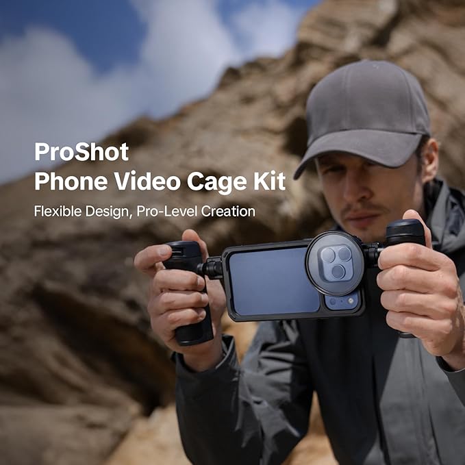 PGYTECH ProShot Phone Video Cage Kit for iPhone 17 Pro, Quick Release Dual Handle Grip Rig with Bluetooth Remote, Aluminum Phone Cage with Cold Shoe 67mm Filter Ring for Vlogging/Phone Photographer