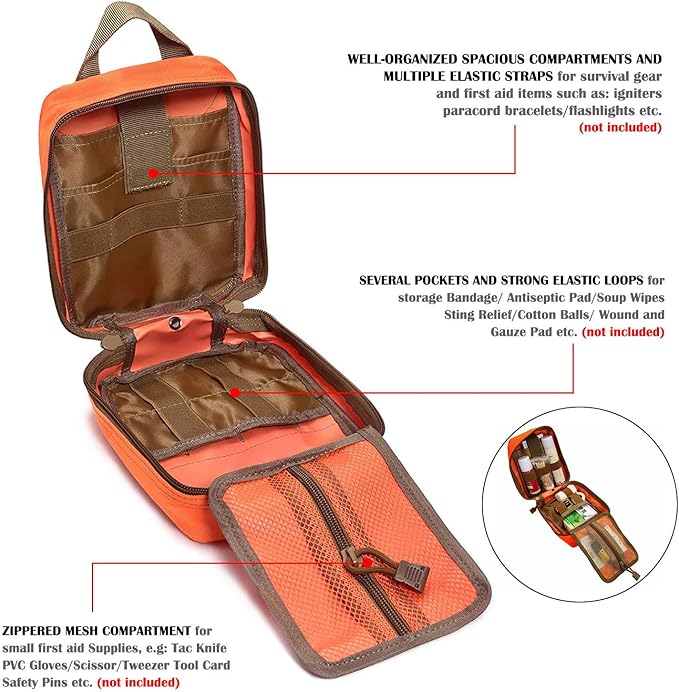 Molle medical pouches empty ifak tactical first aid bag emt med admin pouches edc rip away med kit bag (Orange)