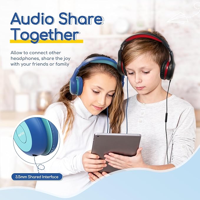 EarFun Kids Headphones Wired with Microphone, 85/94dB Volume Limit Headphones for Kids, Portable Wired Headphone with Shareport, Stereo Sound Foldable Headset for School/Tablet/PC/Kindle, Type C