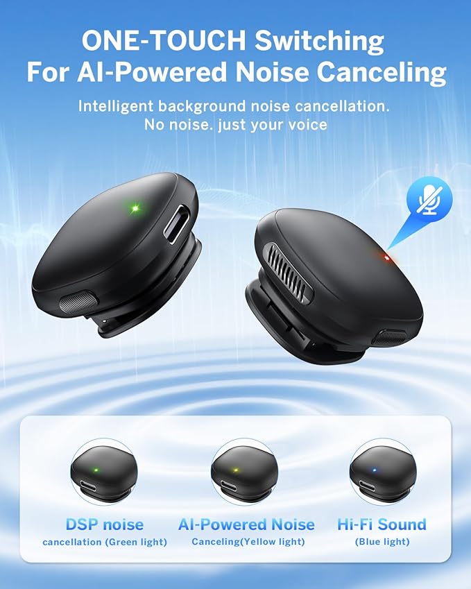 Mini Wireless Lavalier Microphone for iPhone/Android/PC/Tablets, Lapel Mics with USB-C/Lightning Plug, AI Noise Cancelling, Magnetic Mic, 40H Battery Life with Charging Case for Stream, Vlog, TikTok
