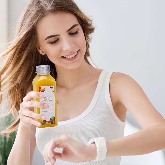 OBKJJ 40 pcs 12oz Pcs Juice Bottles, Juice Bottle with Caps Reusable Empty Clear Bottles with Label, Funnel, Brush Bulk Beverage Containers for Juicing, Drinking, Smoothie and Other Beverages (12-OZ)