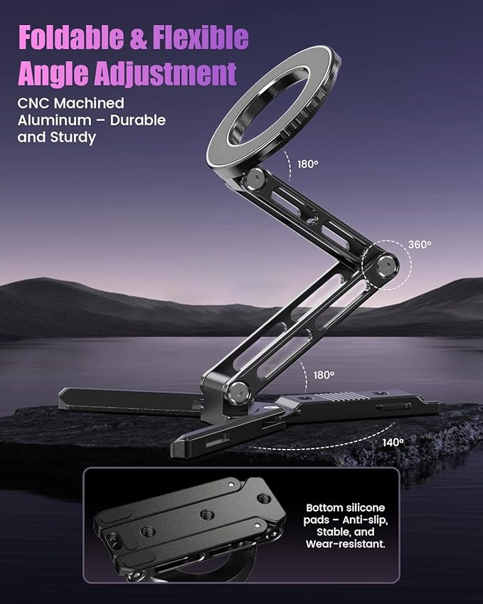 CAMBOFOTO Magnetic Phone Tripod Stand for iPhone, Aluminum Strong Magnetic Pocket Cell Phone Stand, Arca-Swiss Compatible with iPhone 17 16 15 14 13 12 Series/Android (Light Black)
