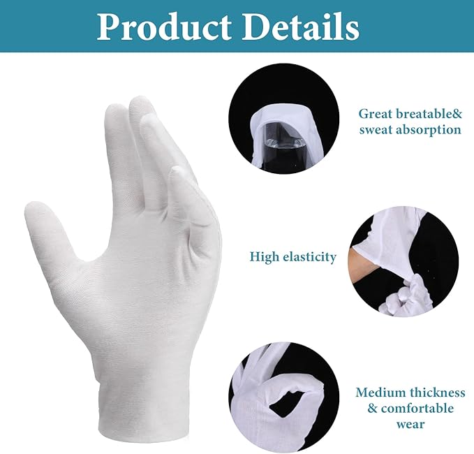 120 Pcs Cotton Blend Gloves, Moisturizing Gloves, Inspection Gloves, Art Handling Gloves, Uniform Gloves for Men and Women (White)