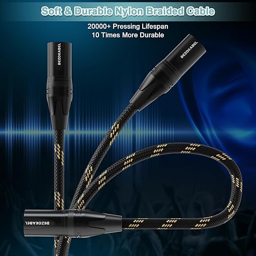 6ft 2pack XLR to 1/4 inch(6.35mm) TRS to XLR Nylon Braided Male to Male Microphone Cable