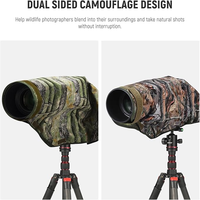 NEEWER PB019 Camera Rain Cover XL Large Waterproof Raincoat Protective Cover for Canon Sony Nikon Fujifilm DSLR Camera & Lenses up to 800 mm Double-Sided Camouflage Green Nylon