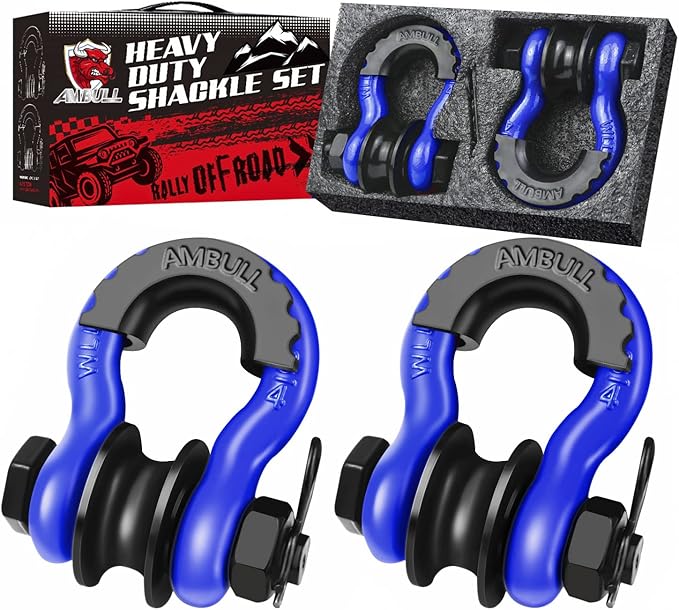 Upgraded Snatch Block, 3/4" D Ring Shackle (2 Pack) 22,000lb Break Strength with Towing Pulley, Heavy Duty Offroad Recovery Accessory for Truck, Tractor, ATV & UTV (Blue)