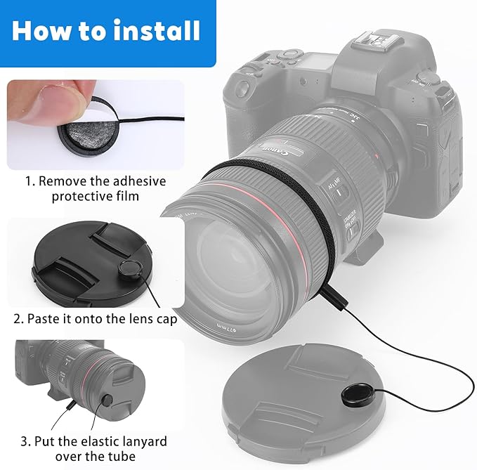5 Pack Lens Cap Leash, Lens Cap Keeper, Camera Lenses Caps Leash with Elastic for Mirrorless Camera Lenses